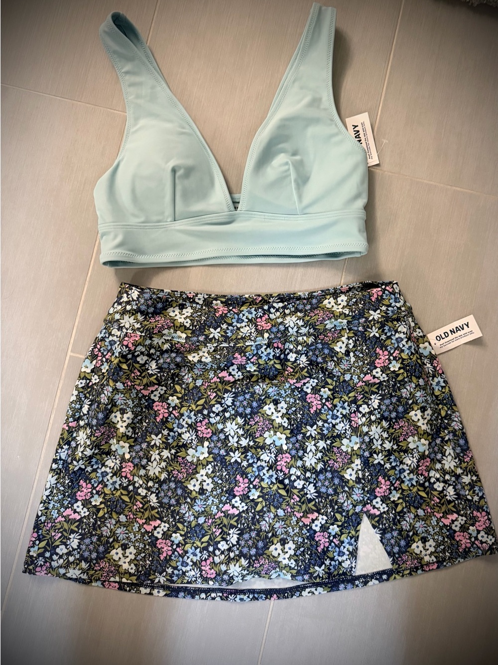 Old Navy Floral Swim Skort with Light Blue Bikini Top